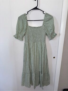 Altar'd State Green Gingham Smocked Midi Dress